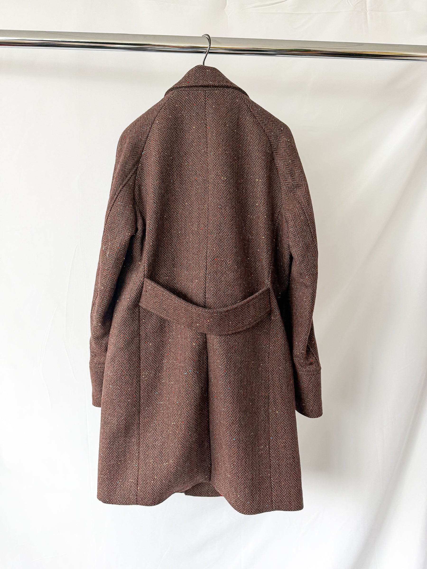Holland Esquire Herringbone Tweed Raglan Sleeve Wool Coat