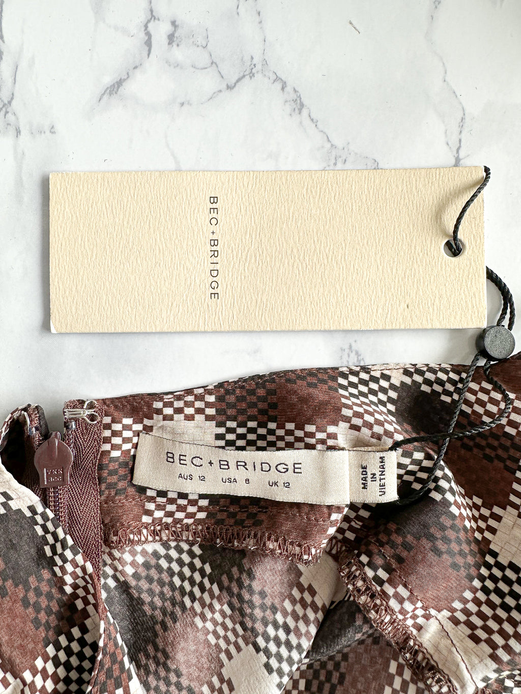 Bec + Bridge Chiara Tie Basket Weave Check Midi Dress