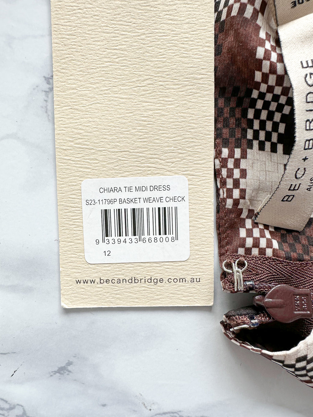 Bec + Bridge Chiara Tie Basket Weave Check Midi Dress