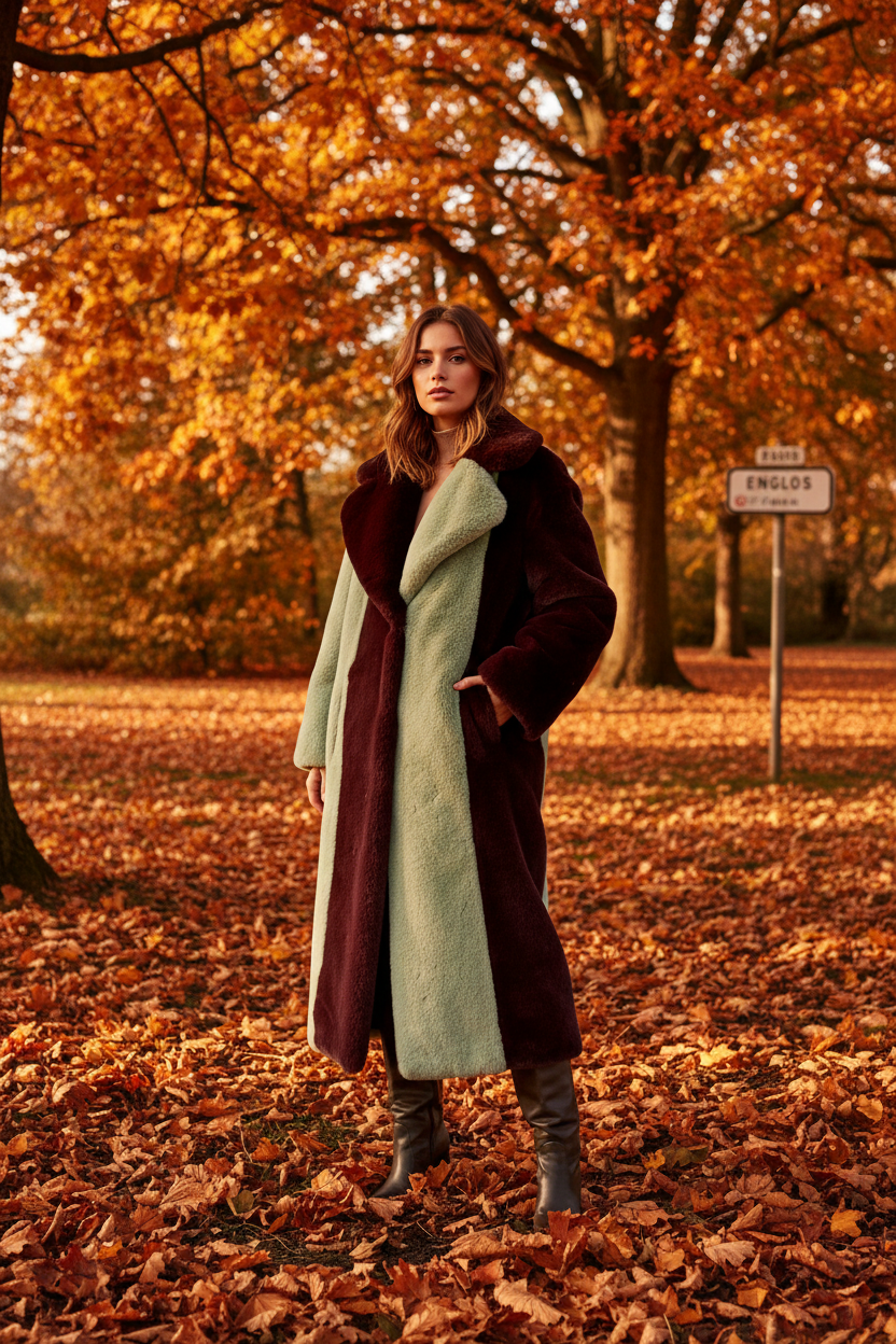 Jakke Katie Faux-Fur Colourblock Midi Coat