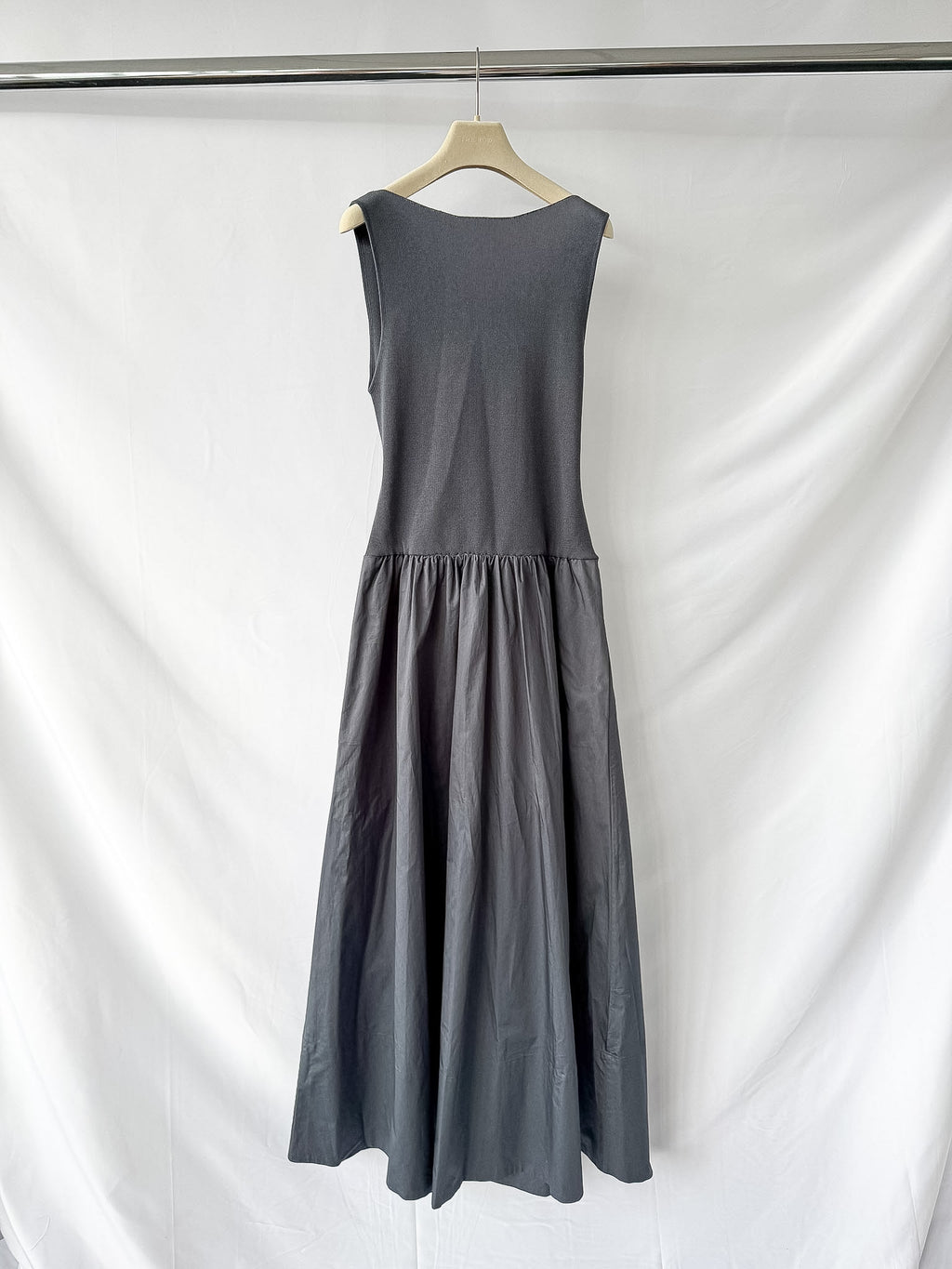St Agni Grey Poplin Bateau Cut Out Dress