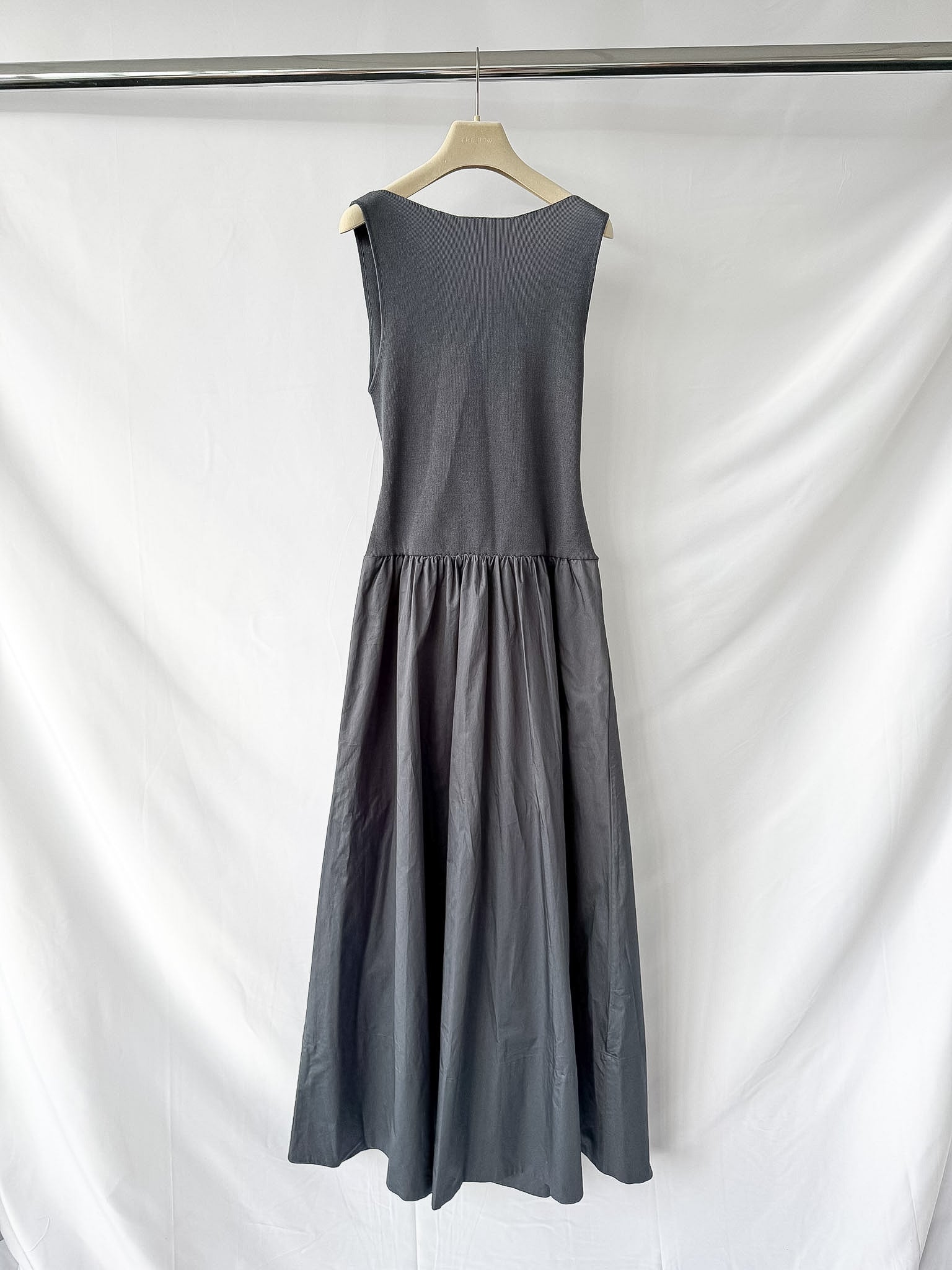 St Agni Grey Poplin Bateau Cut Out Dress