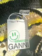 Ganni Logo Crochet Striped Strappy Mini Dress