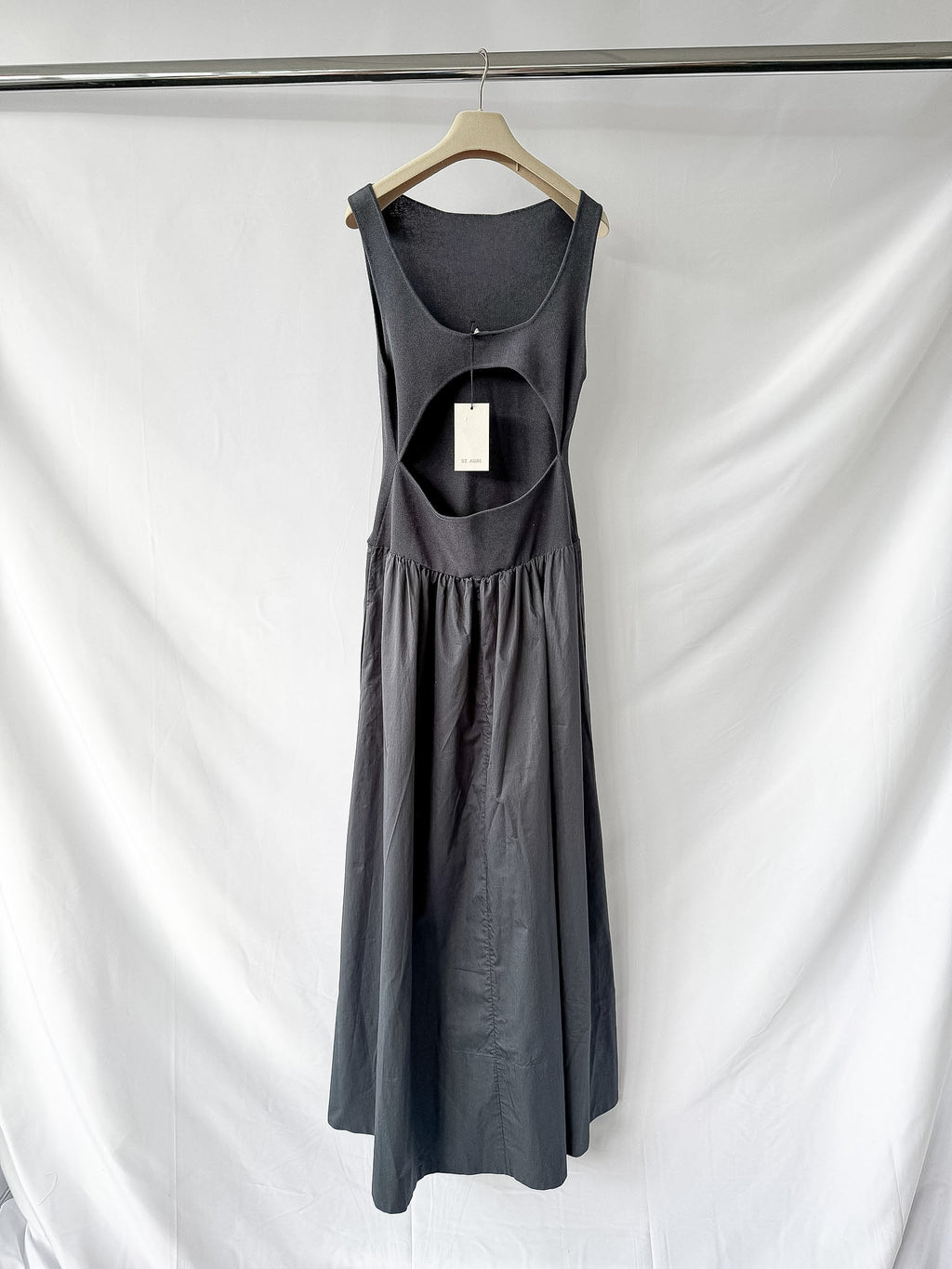 St Agni Grey Poplin Bateau Cut Out Dress