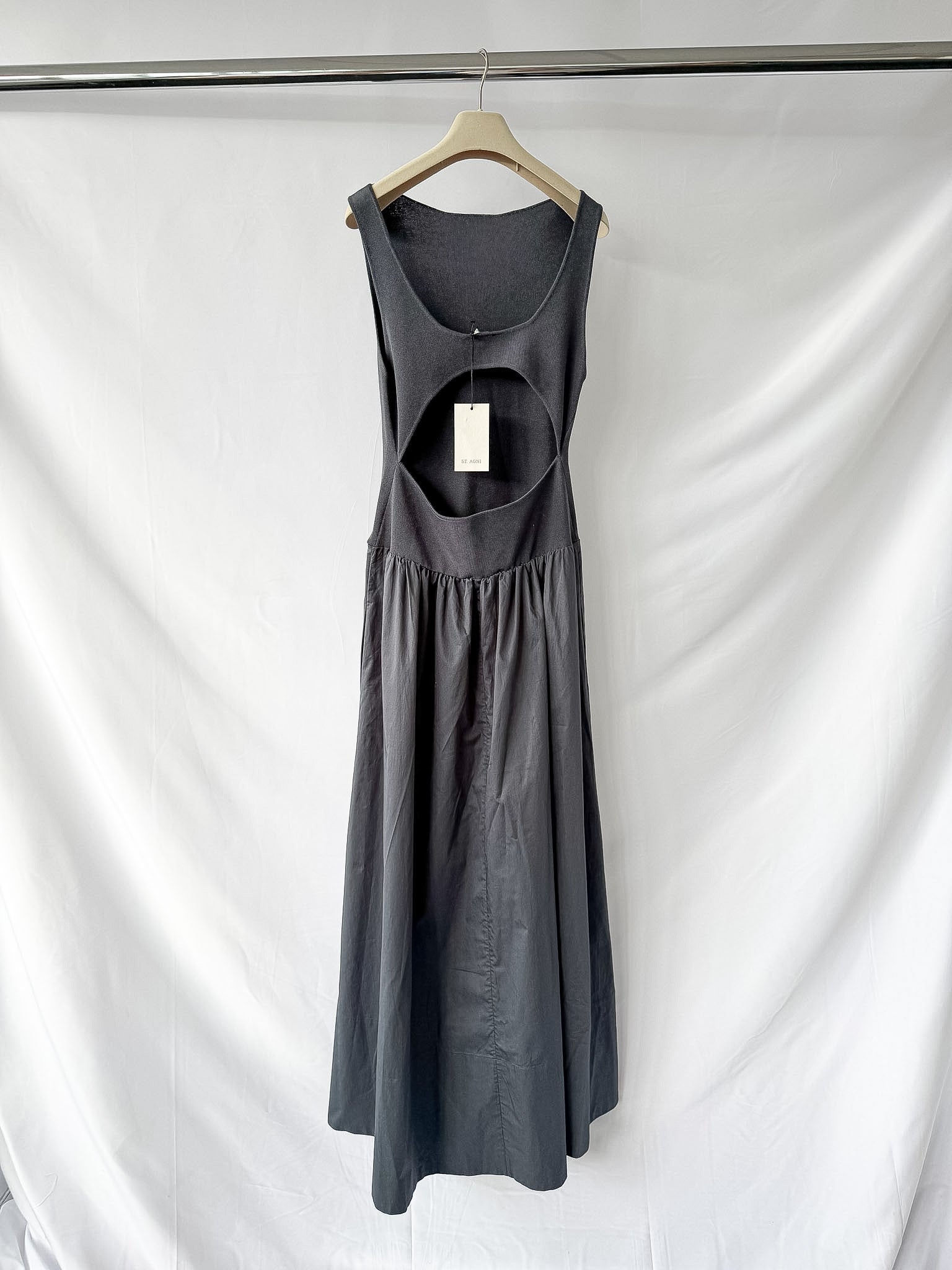 St Agni Grey Poplin Bateau Cut Out Dress