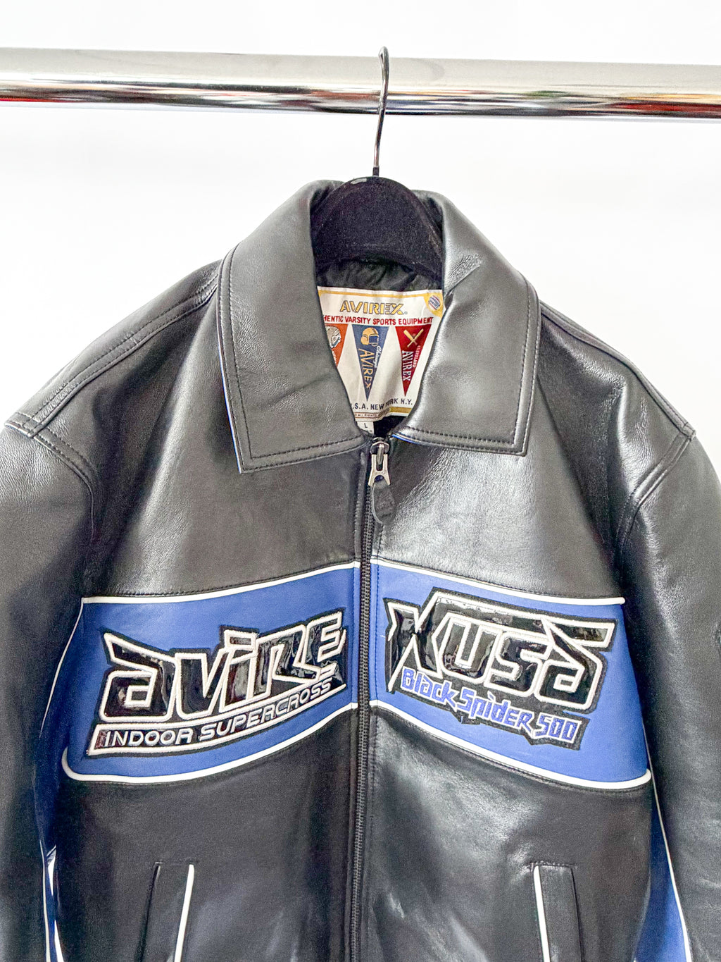 AVIREX Black Spider Leather Racer Jacket