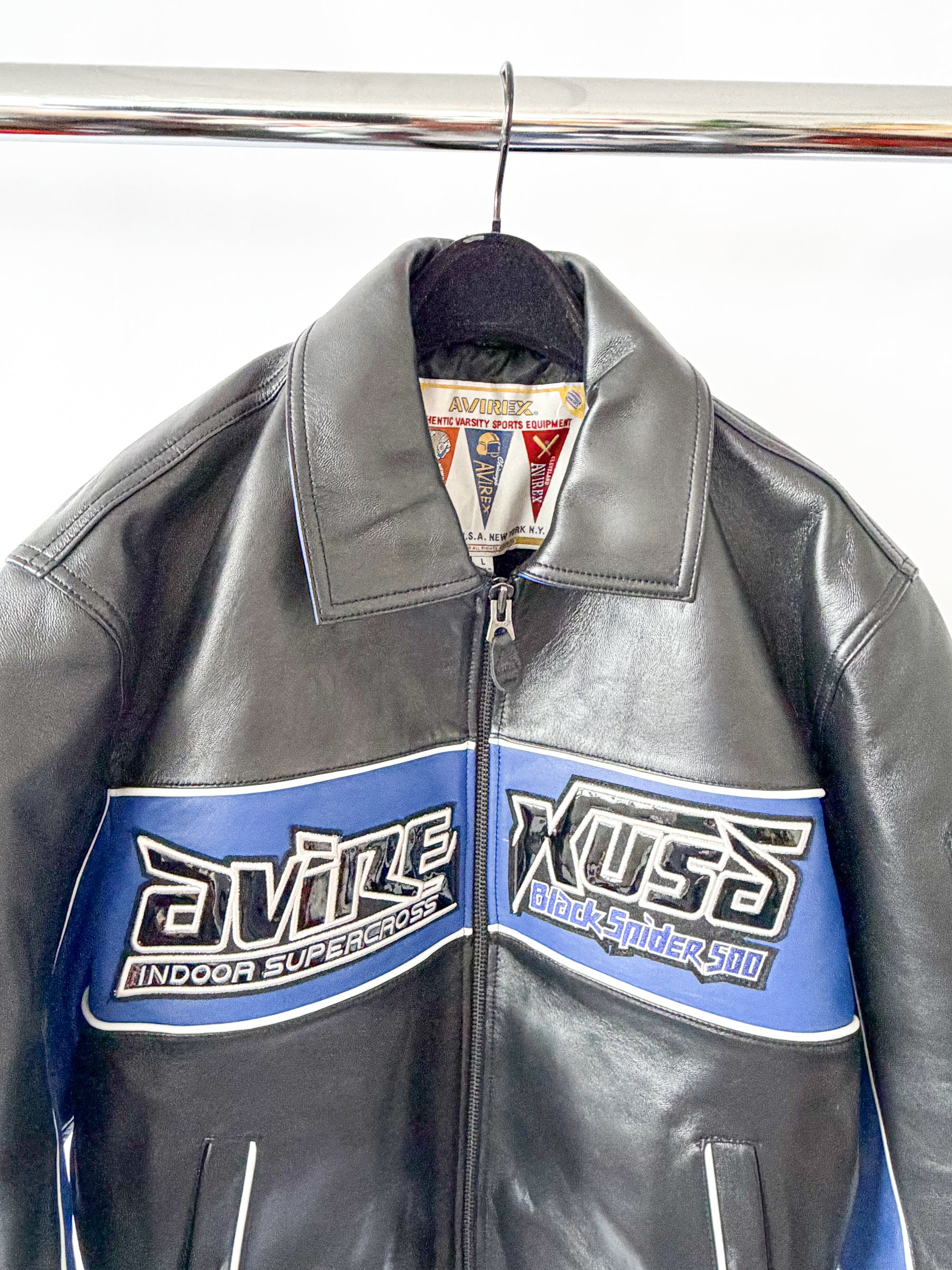AVIREX Black Spider Leather Racer Jacket