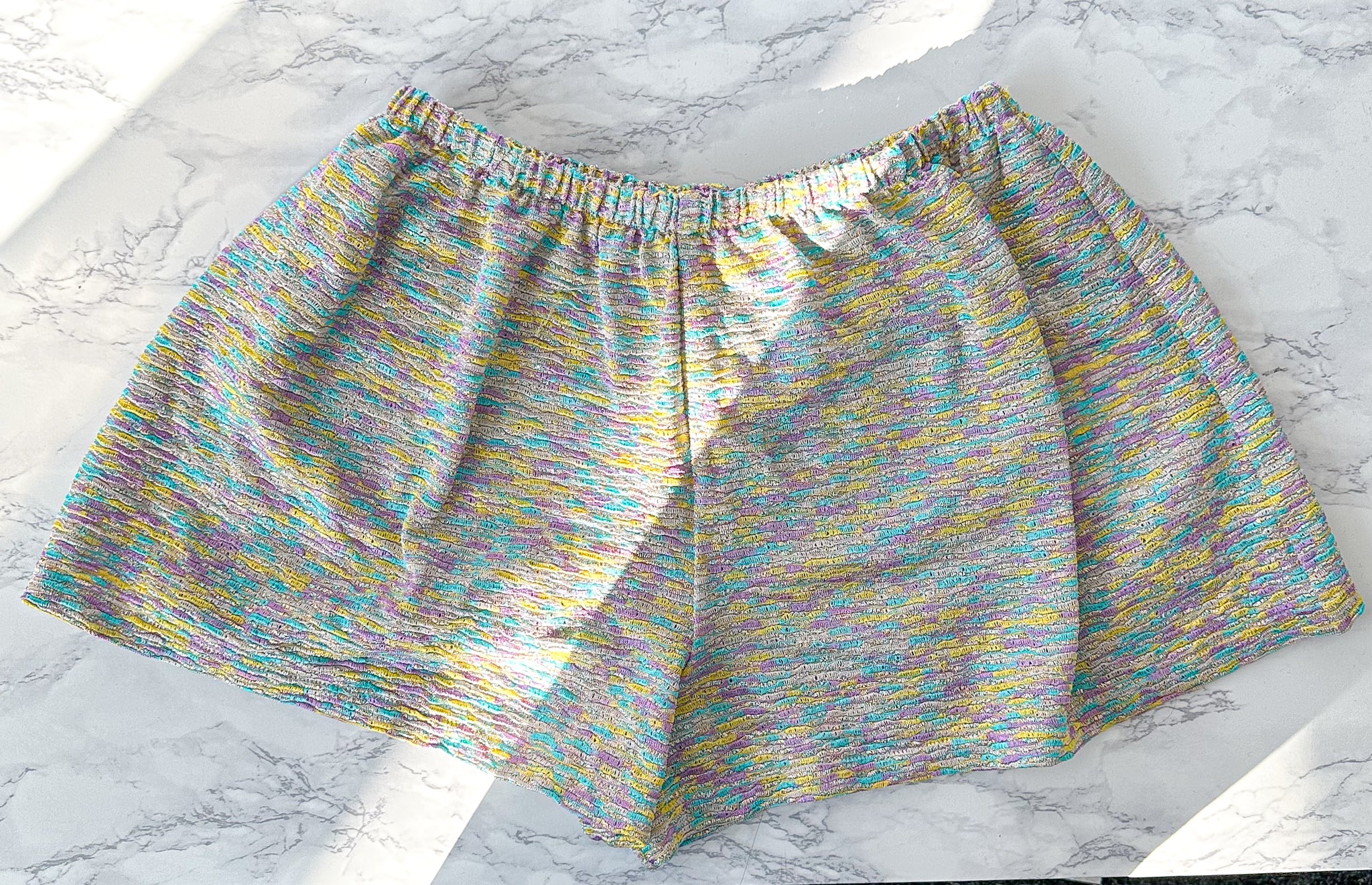 M Missoni Purple Yellow Turquoise Striped Metallic Shorts