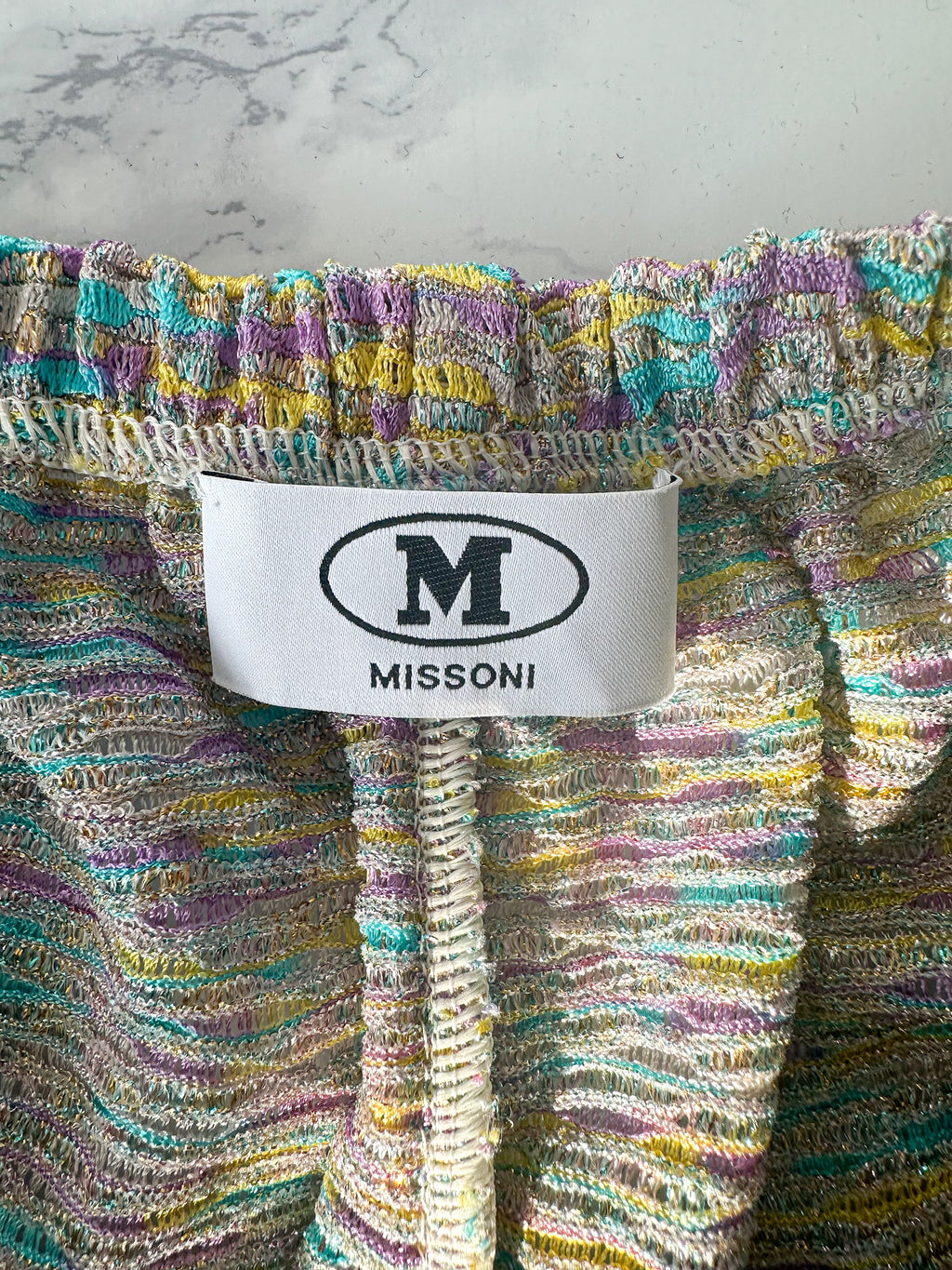 M Missoni Purple Yellow Turquoise Striped Metallic Shorts