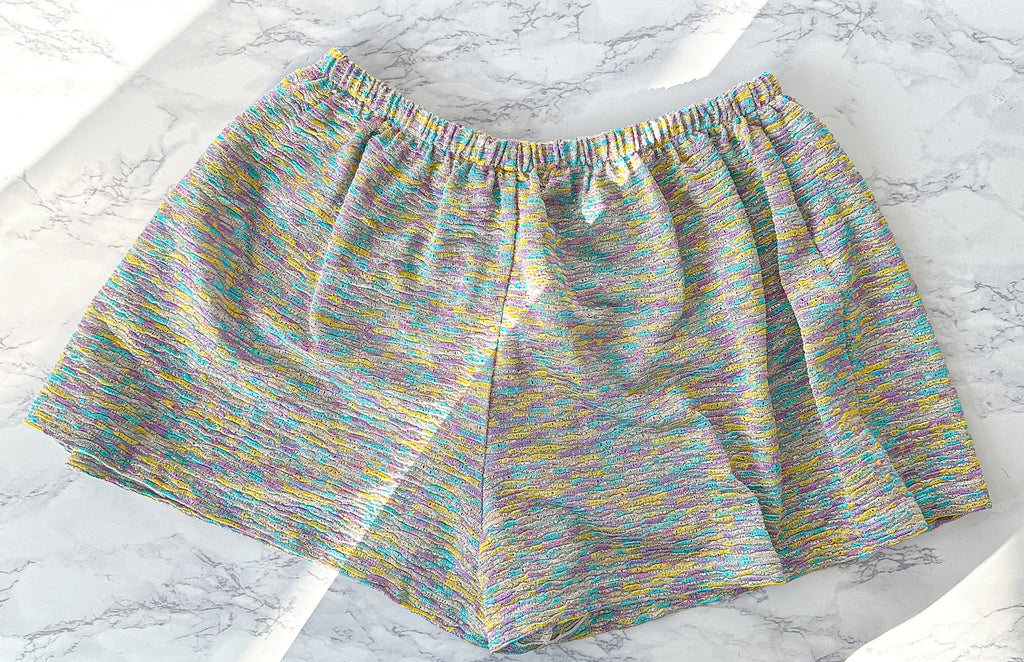 M Missoni Purple Yellow Turquoise Striped Metallic Shorts