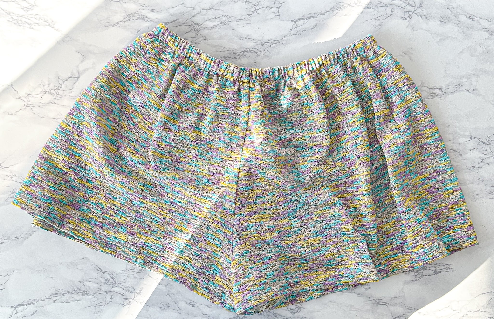 M Missoni Purple Yellow Turquoise Striped Metallic Shorts