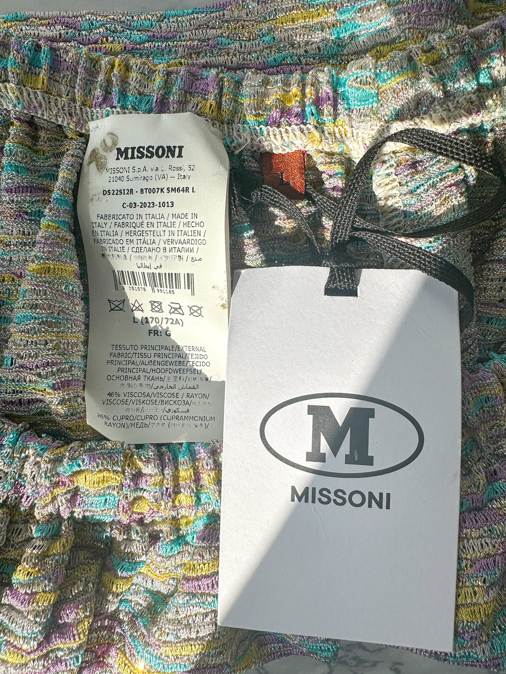 M Missoni Purple Yellow Turquoise Striped Metallic Shorts