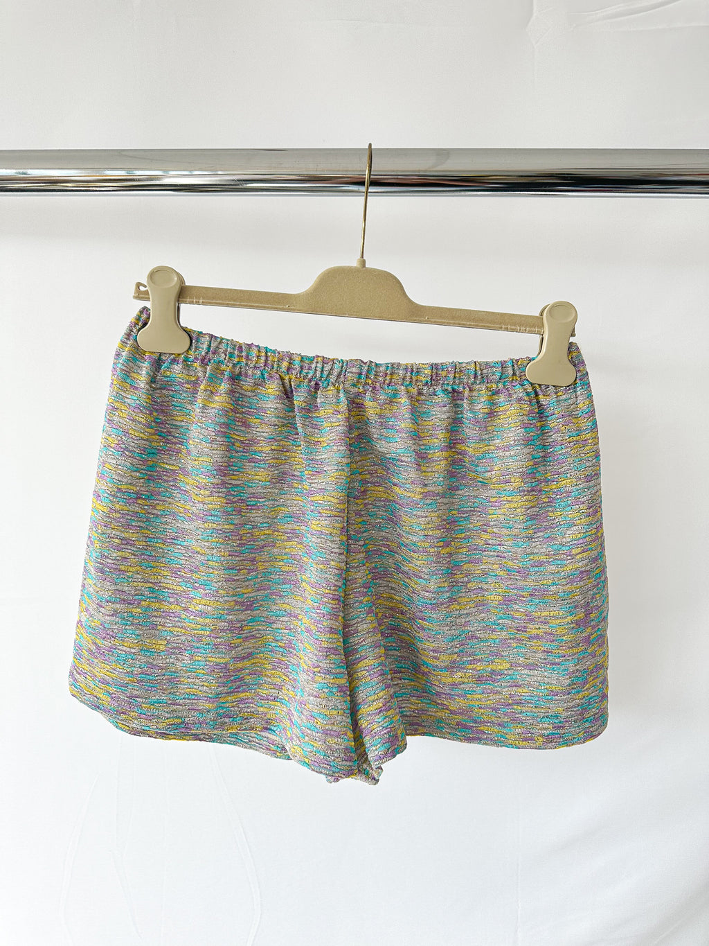 M Missoni Purple Yellow Turquoise Striped Metallic Shorts