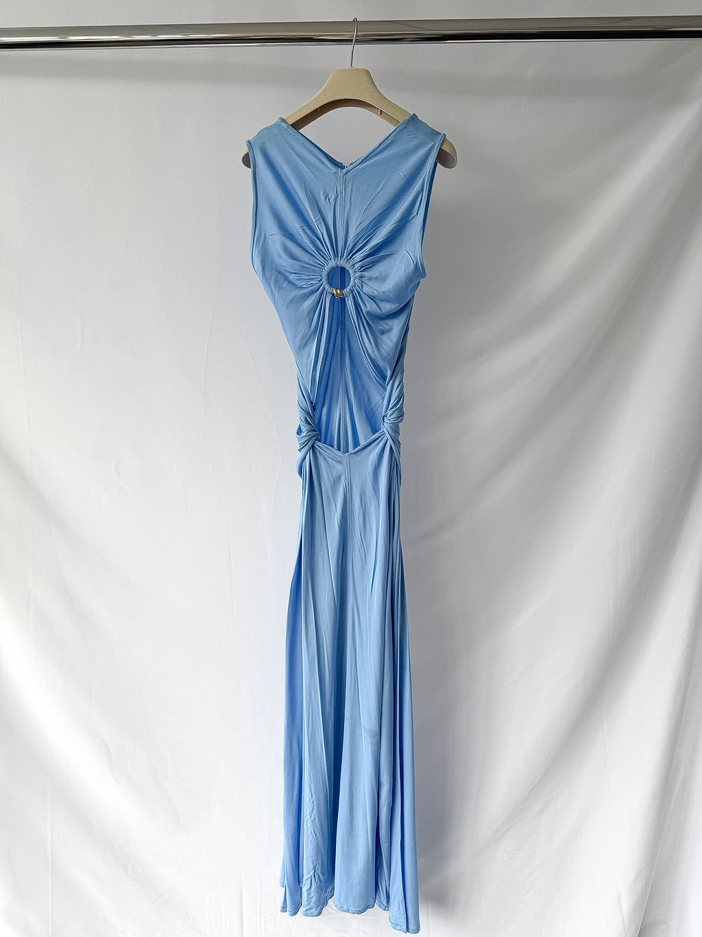 Bottega Veneta Light Blue Ring-detail Jersey Maxi Dress