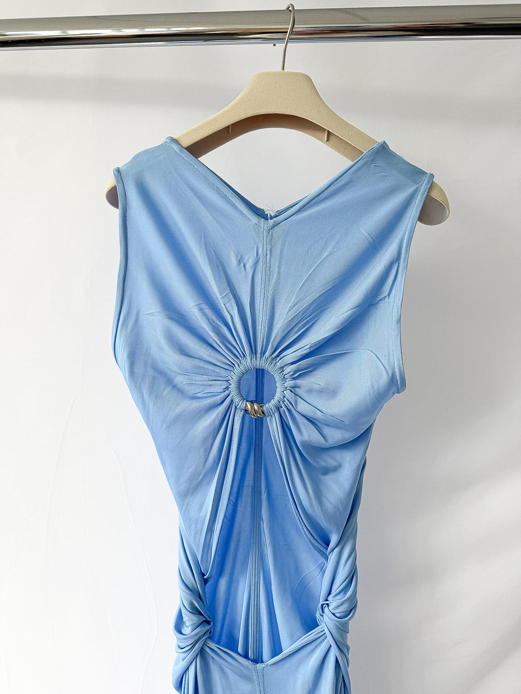 Bottega Veneta Light Blue Ring-detail Jersey Maxi Dress