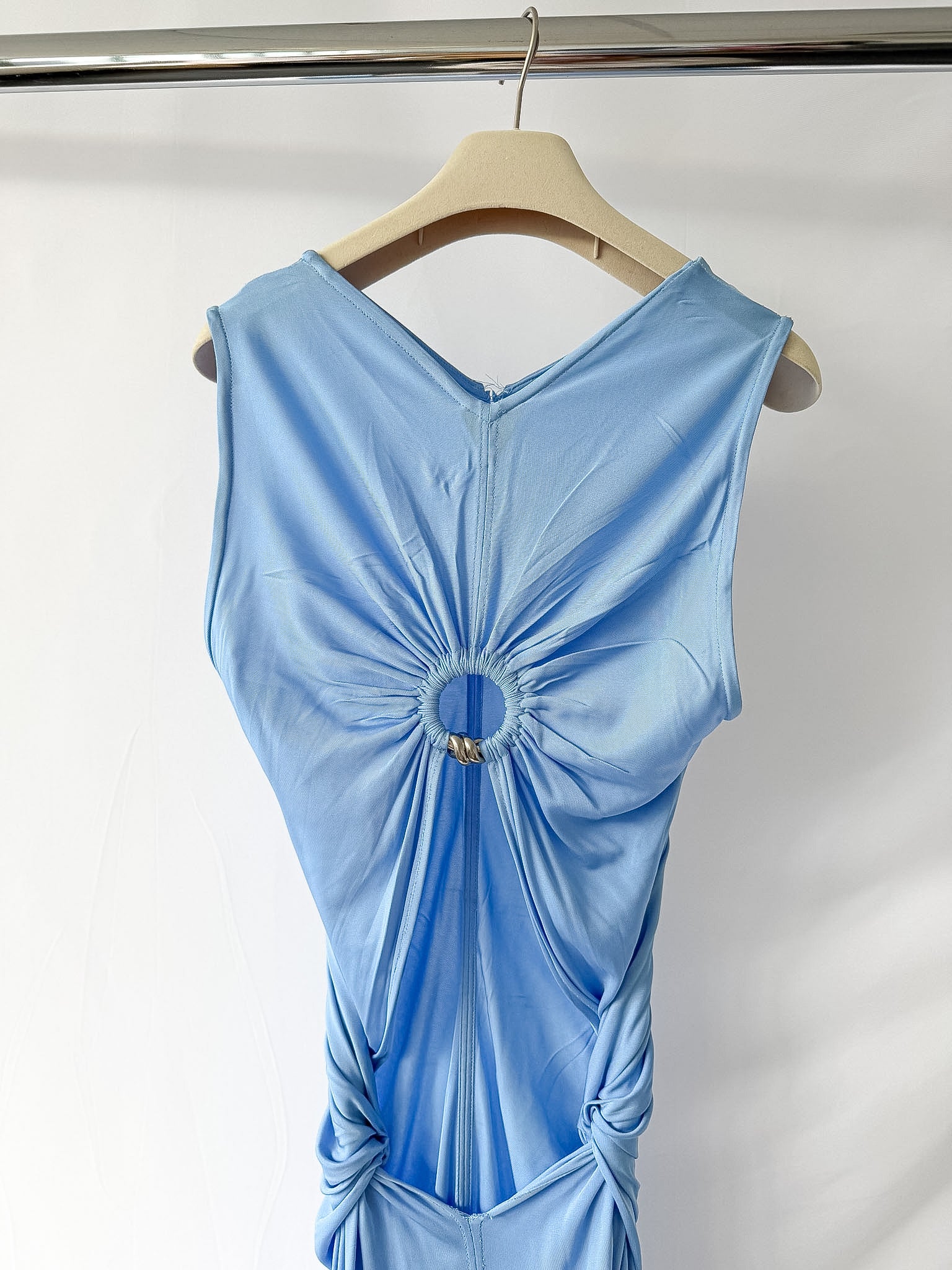 Bottega Veneta Light Blue Ring-detail Jersey Maxi Dress