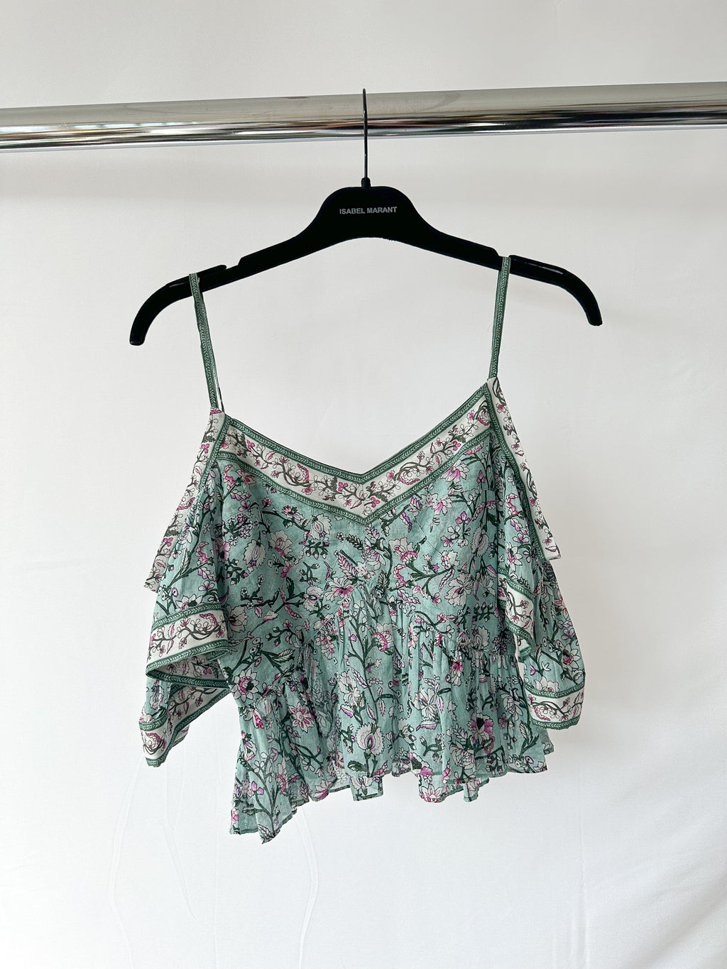Isabel Marant Etoile Garuva Off-Shoulder Cotton Blue Floral Top