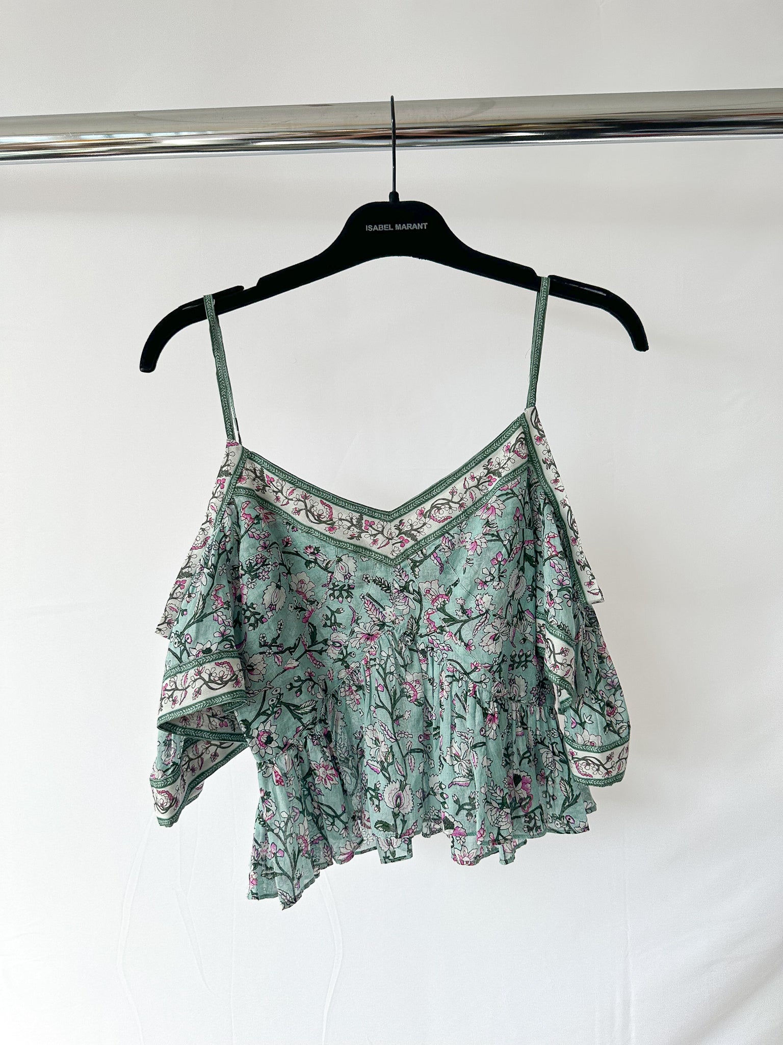Isabel Marant Etoile Garuva Off-Shoulder Cotton Blue Floral Top