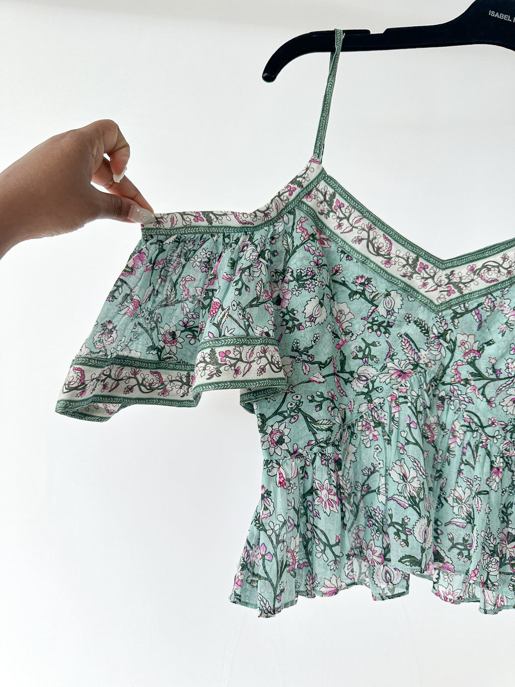 Isabel Marant Etoile Garuva Off-Shoulder Cotton Blue Floral Top
