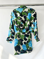 Richard Quinn Blue Floral Long Sleeve Silk Dress