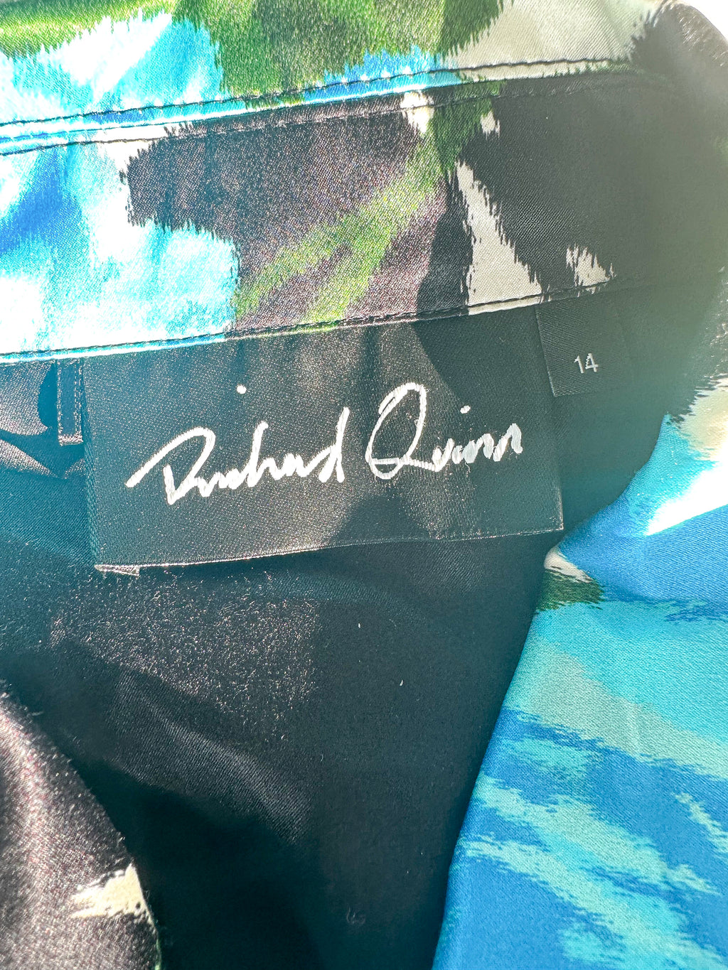 Richard Quinn Blue Floral Long Sleeve Silk Dress