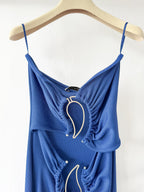 Christopher Esber Blue Paisley Metal Bar Ruched Disconnect Strapless Dress