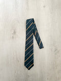 Drake's Michael J. Drake Repp Green Gold White Striped Silk Tie - House Of Huntington