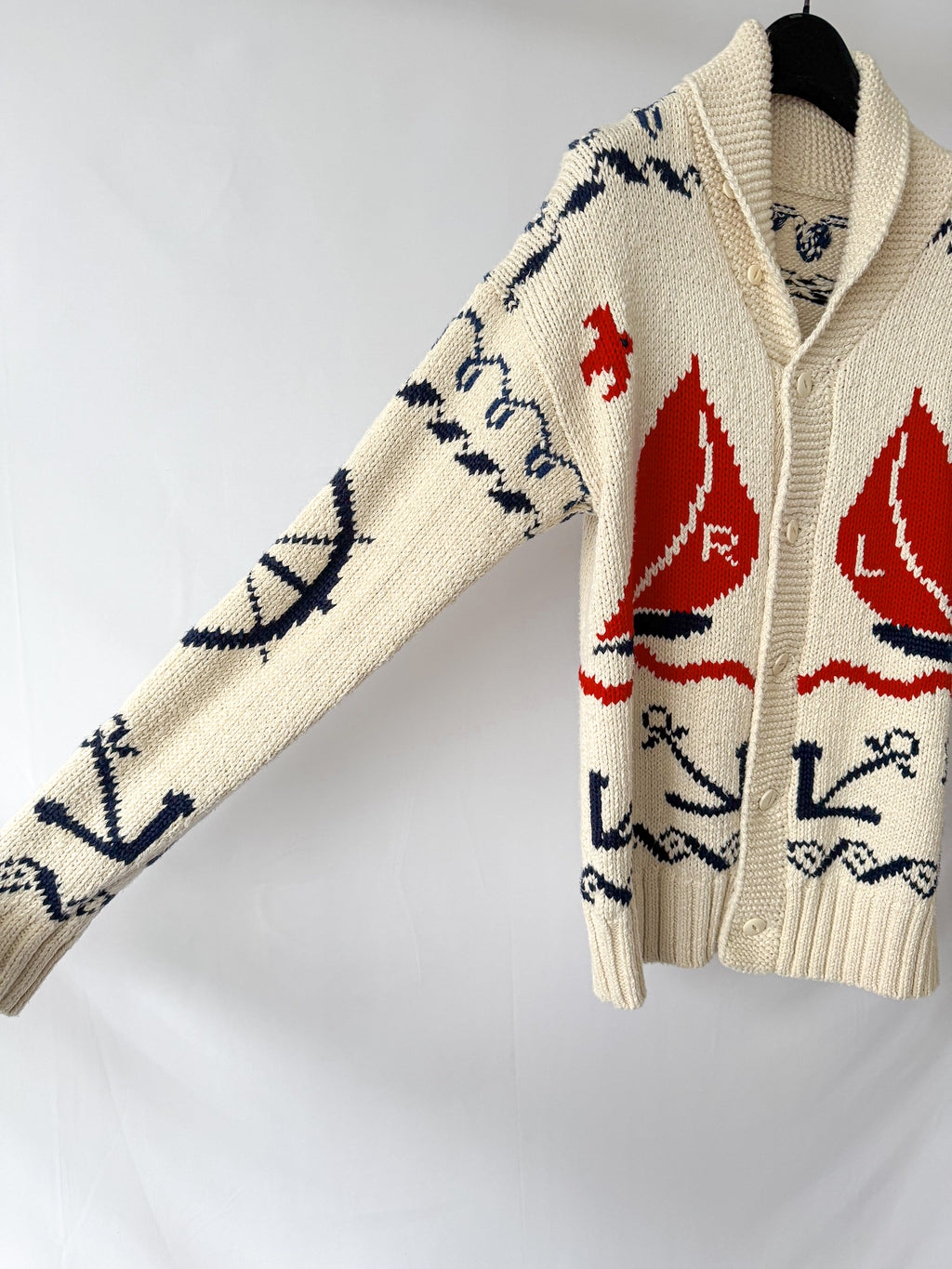 Ralph Lauren Nautical Print Shawl Neck Knitted Cotton Cardigan