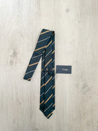 Drake's Michael J. Drake Repp Green Gold White Striped Silk Tie - House Of Huntington