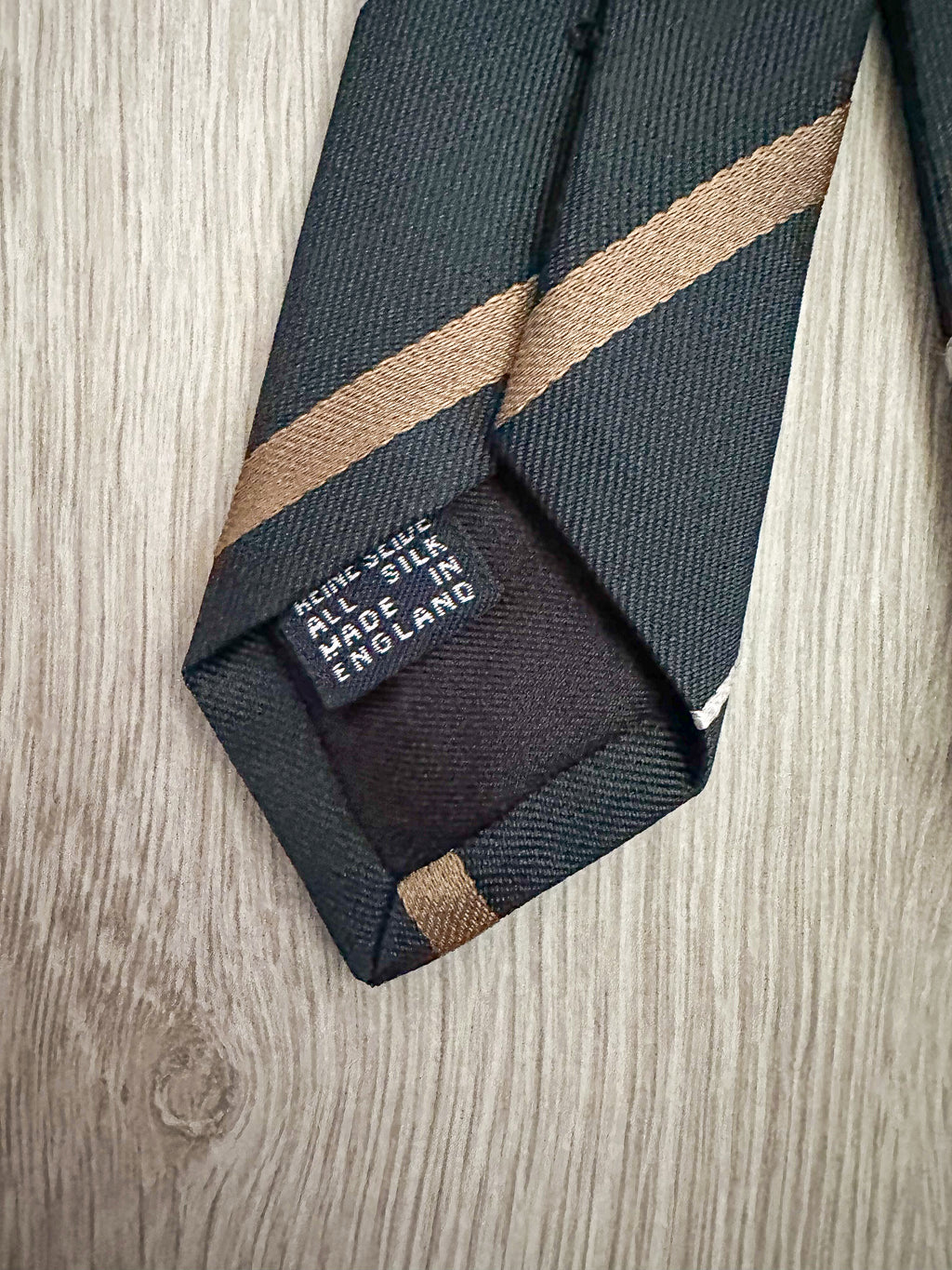 Drake's Michael J. Drake Repp Green Gold White Striped Silk Tie - House Of Huntington