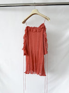 Valentino Plisse Cold Shoulder Frilly Dress