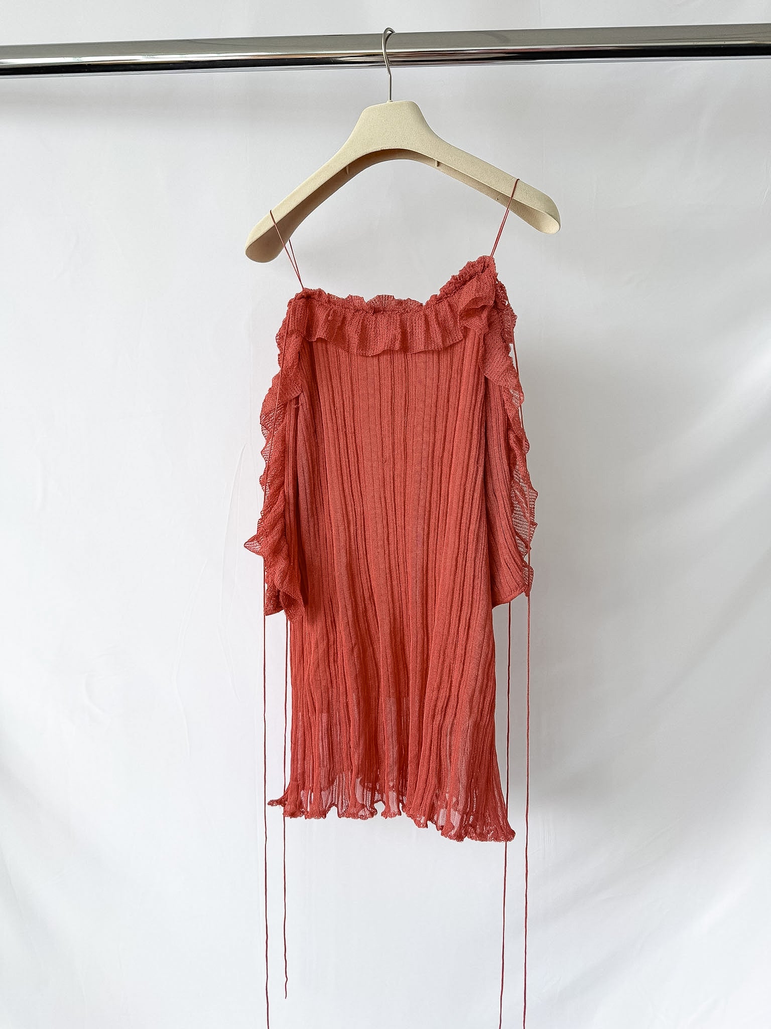 Valentino Plisse Cold Shoulder Frilly Dress
