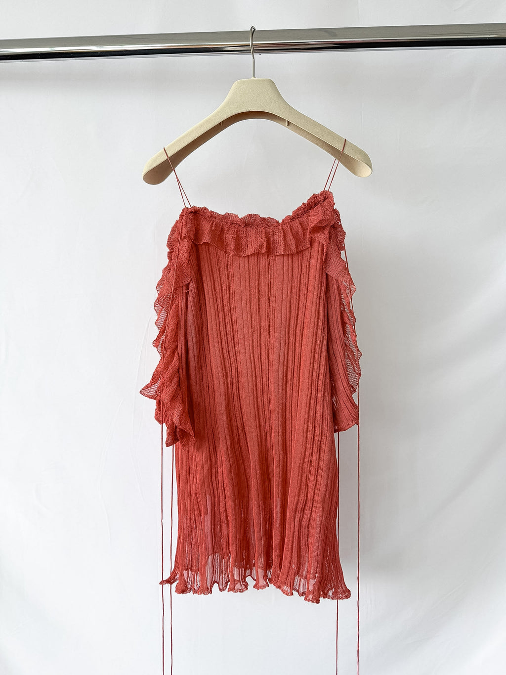 Valentino Plisse Cold Shoulder Frilly Dress