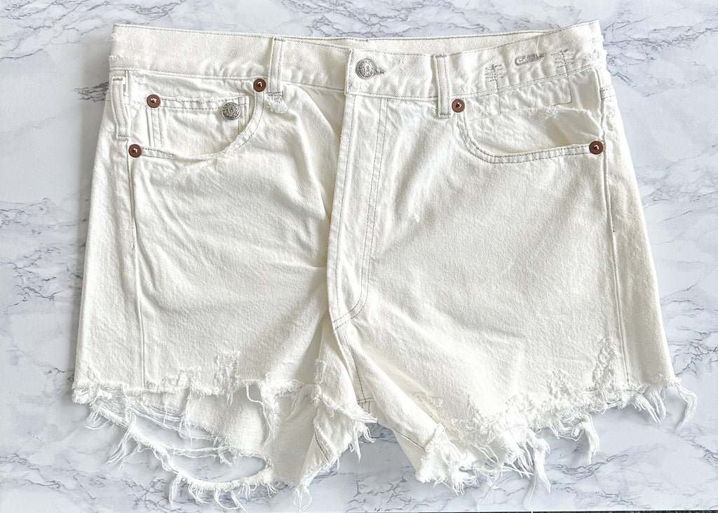 R13 White Denim Cut-Off Shorts