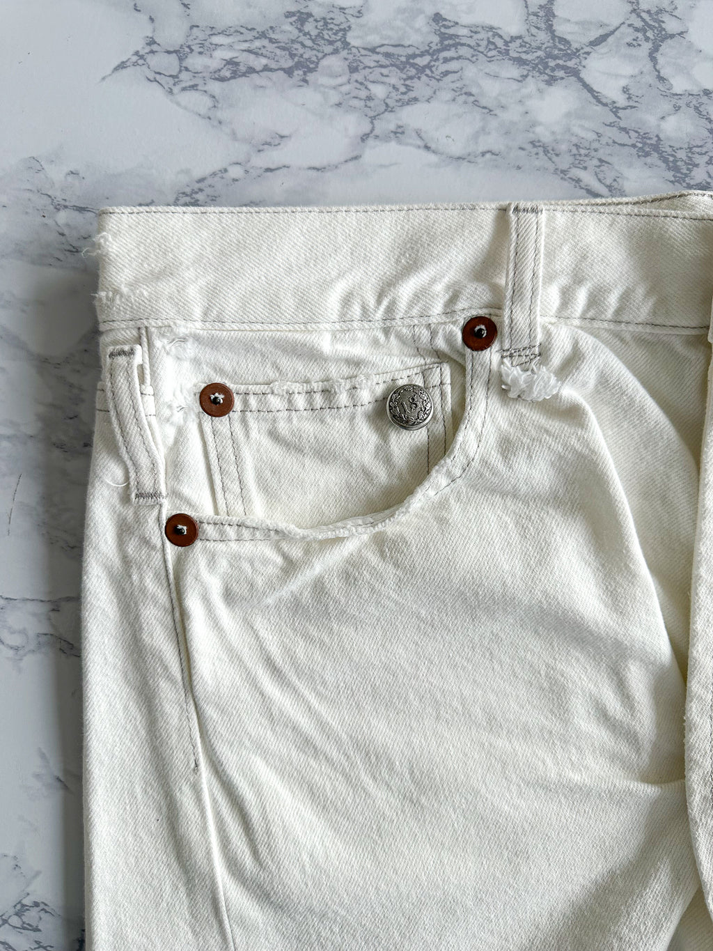 R13 White Denim Cut-Off Shorts