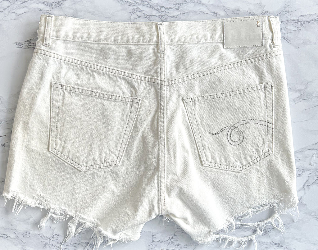 R13 White Denim Cut-Off Shorts