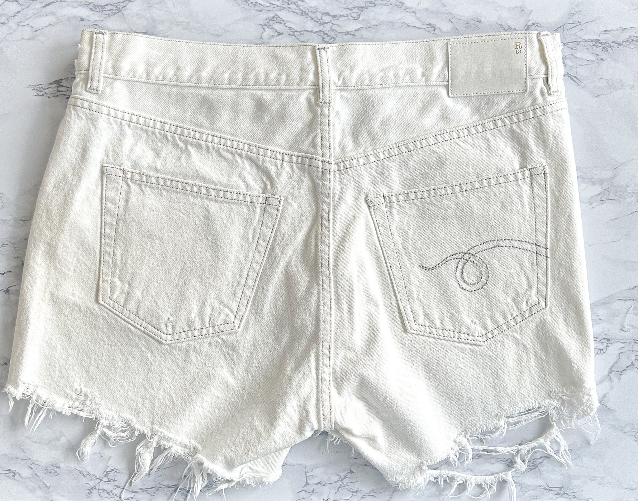 R13 White Denim Cut-Off Shorts