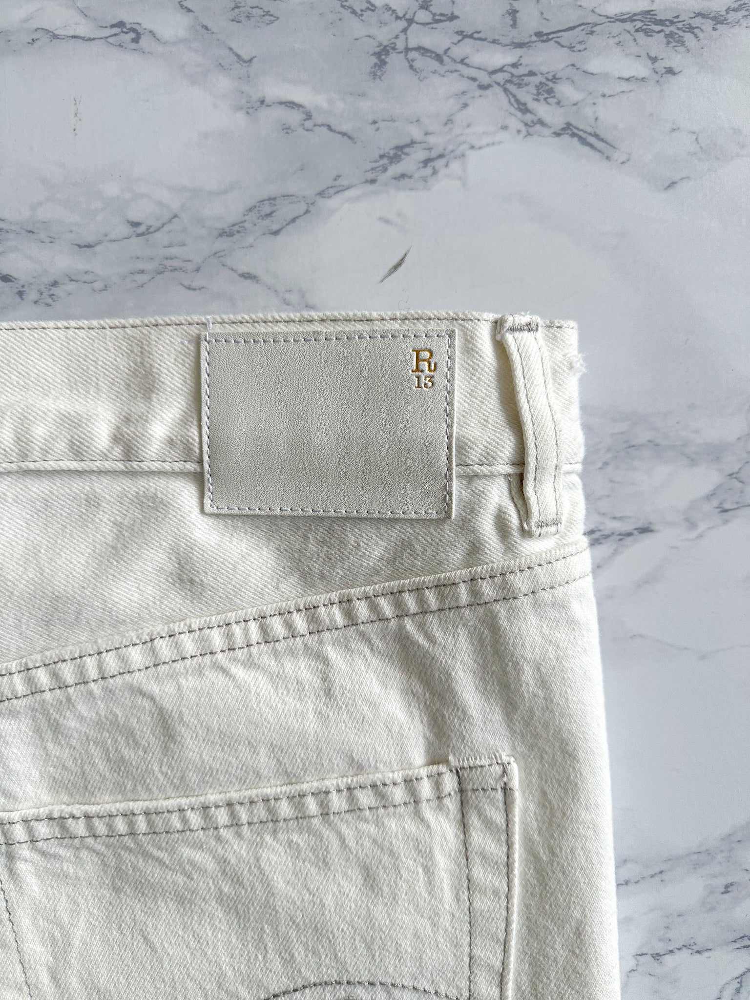 R13 White Denim Cut-Off Shorts