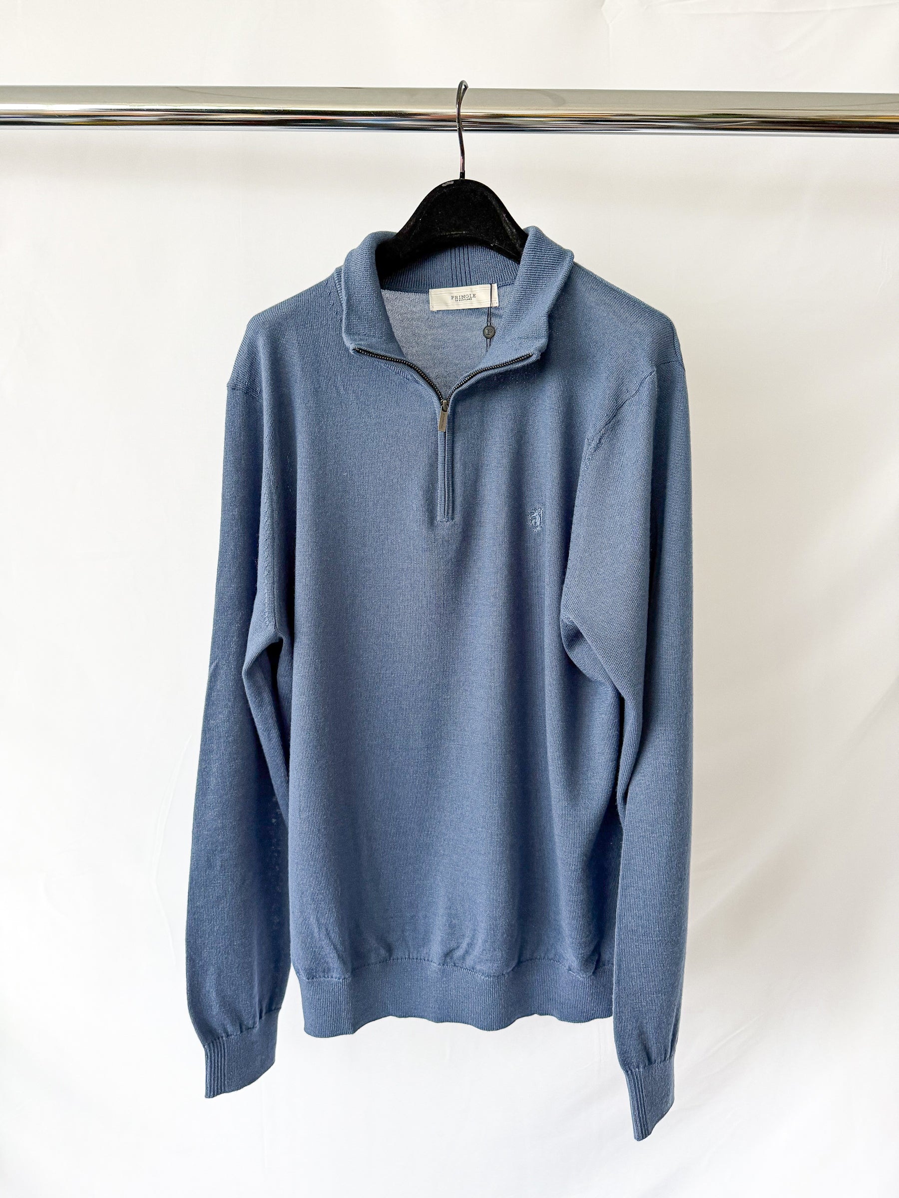 Pringle Of Scotland Qtr Zip Extra Fine Merino Wool Jumper In Blue