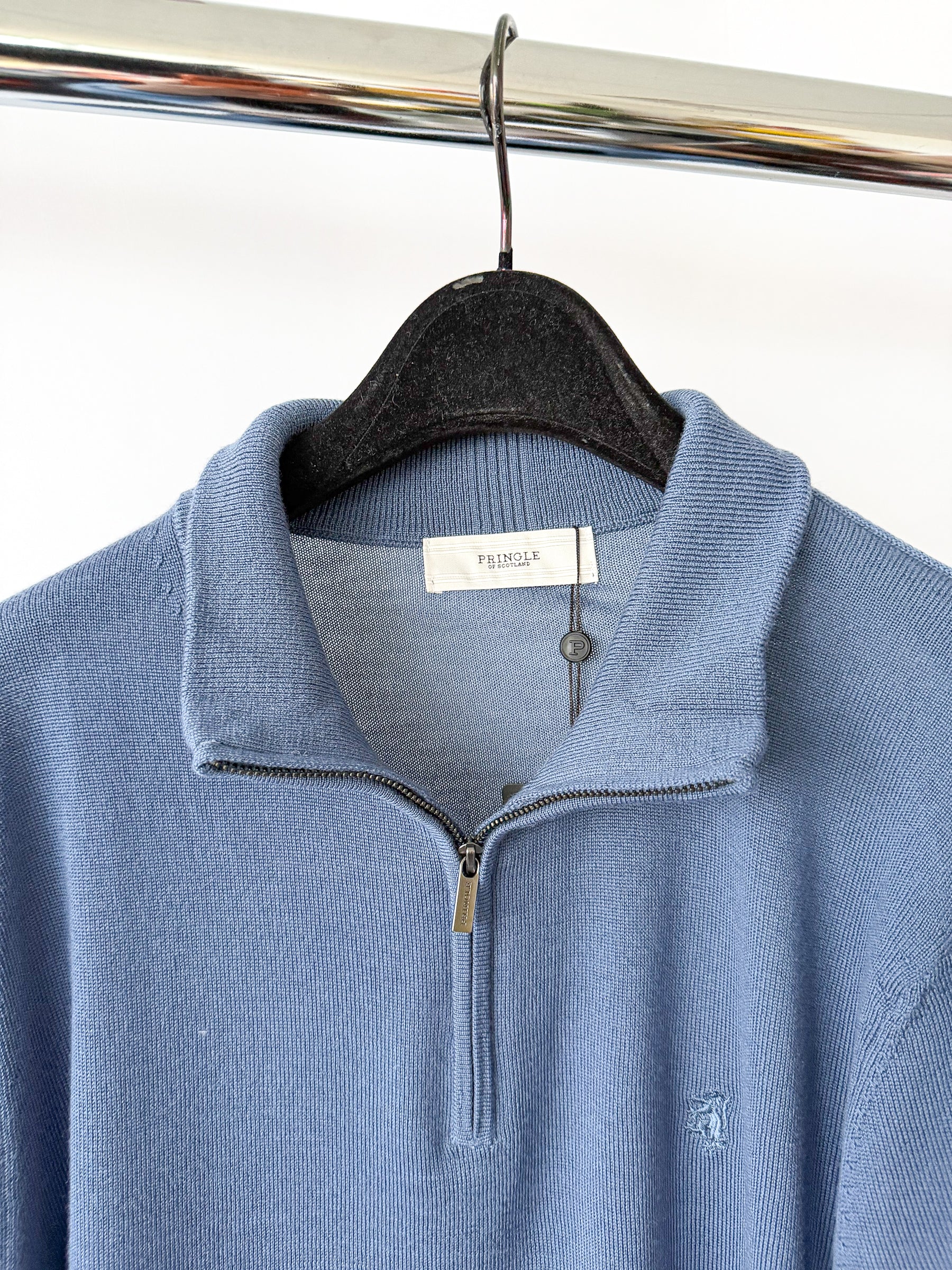 Pringle Of Scotland Qtr Zip Extra Fine Merino Wool Jumper In Blue