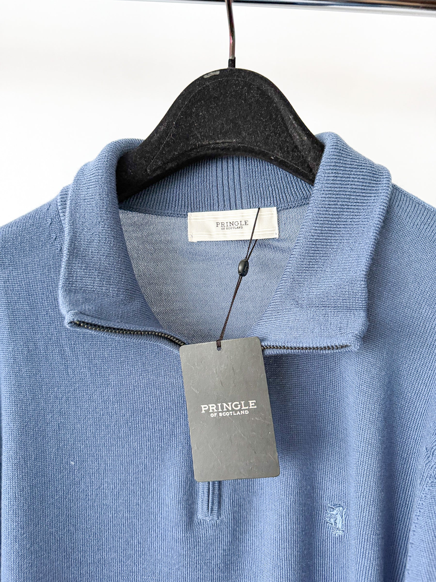 Pringle Of Scotland Qtr Zip Extra Fine Merino Wool Jumper In Blue