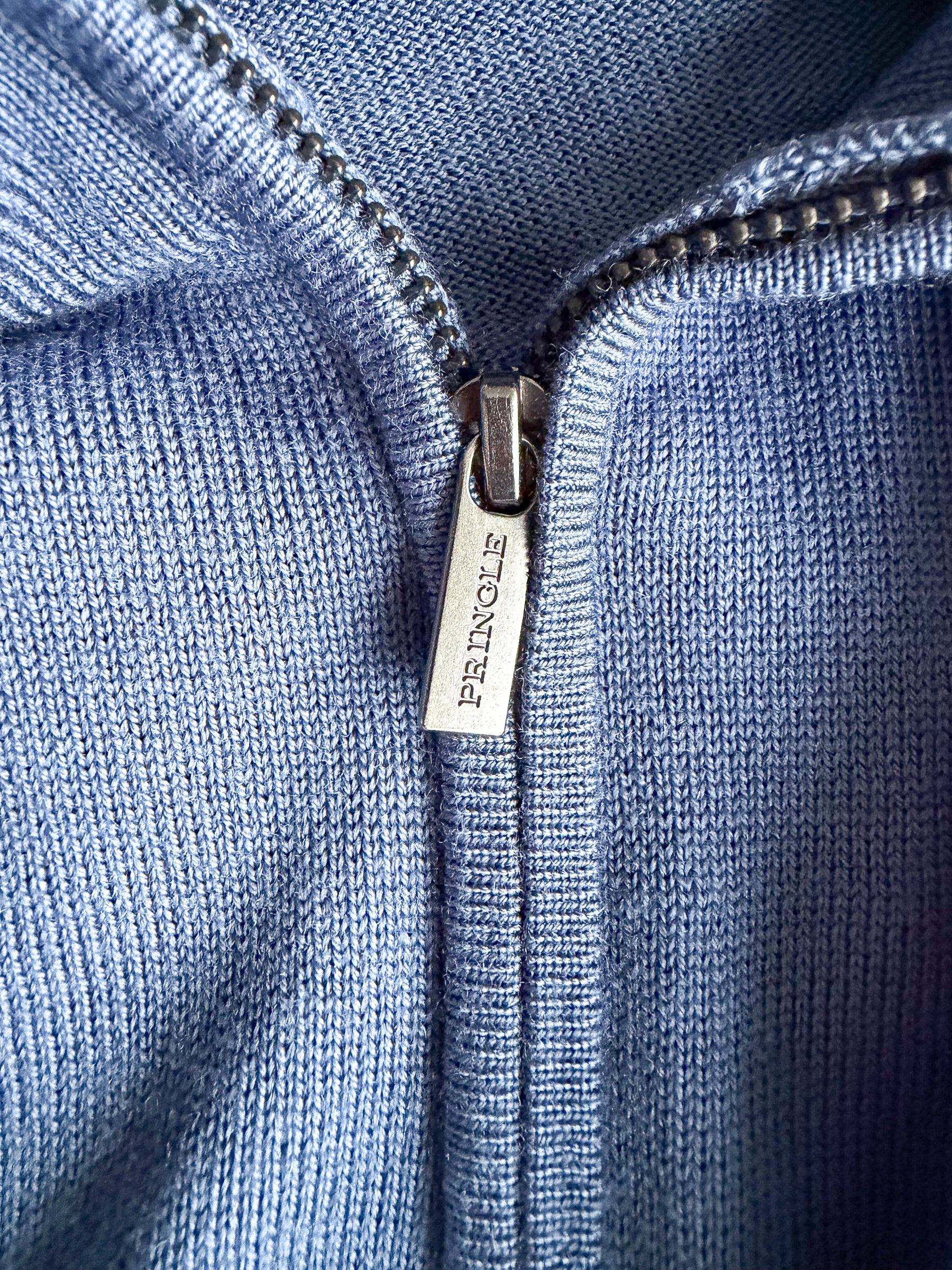 Pringle Of Scotland Qtr Zip Extra Fine Merino Wool Jumper In Blue