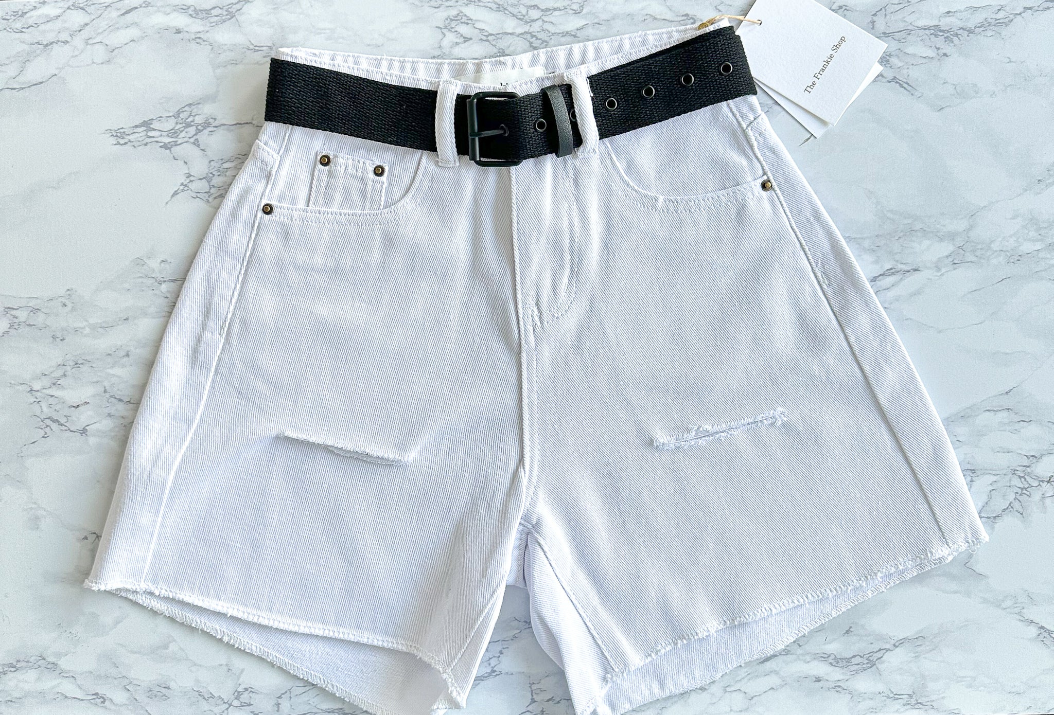 The Frankie Shop Arlet Belted White Shorts