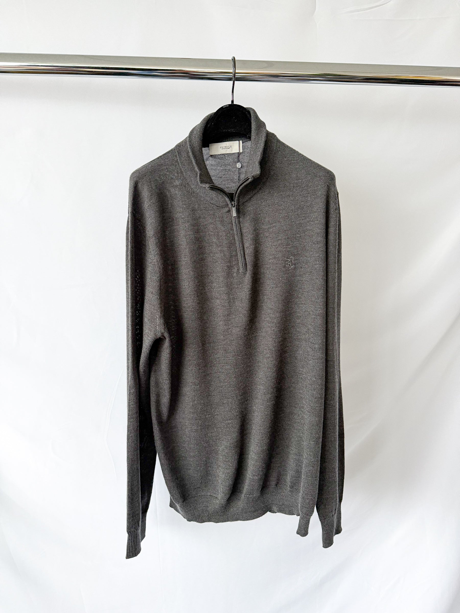 Pringle Of Scotland Qtr Zip Extra Fine Merino Wool Jumper In Grey