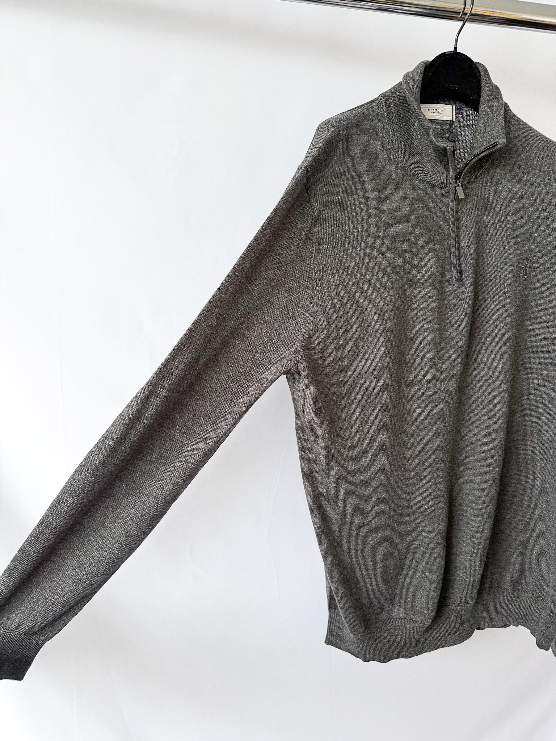 Pringle Of Scotland Qtr Zip Extra Fine Merino Wool Jumper In Grey