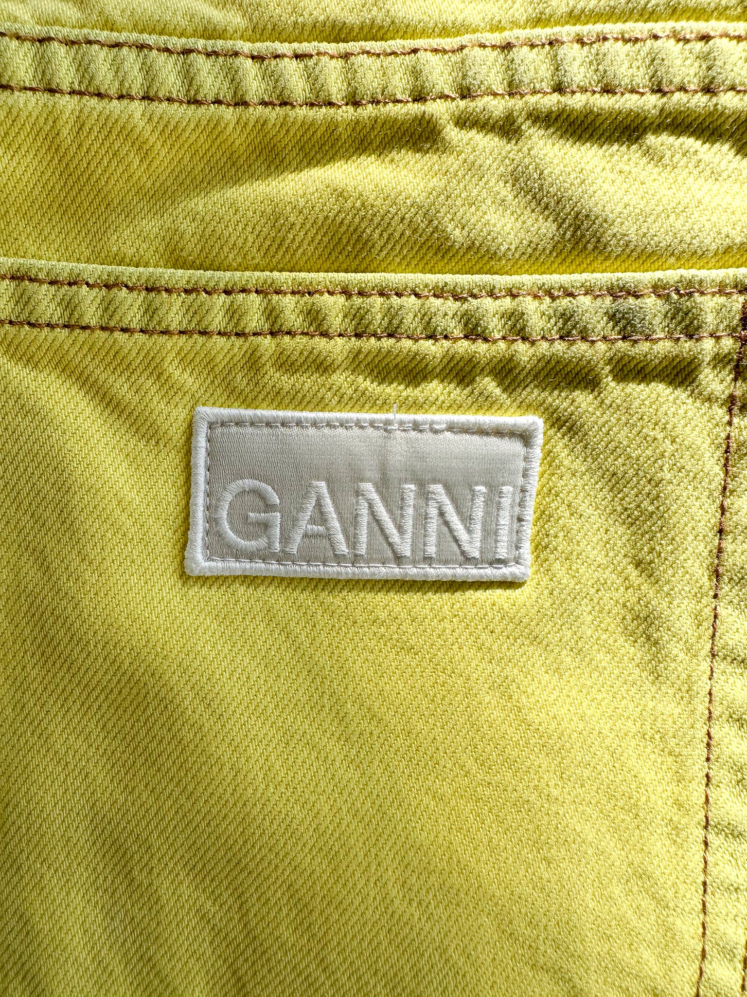 Ganni Yellow Denim Logo Shorts