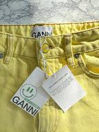 Ganni Yellow Denim Logo Shorts