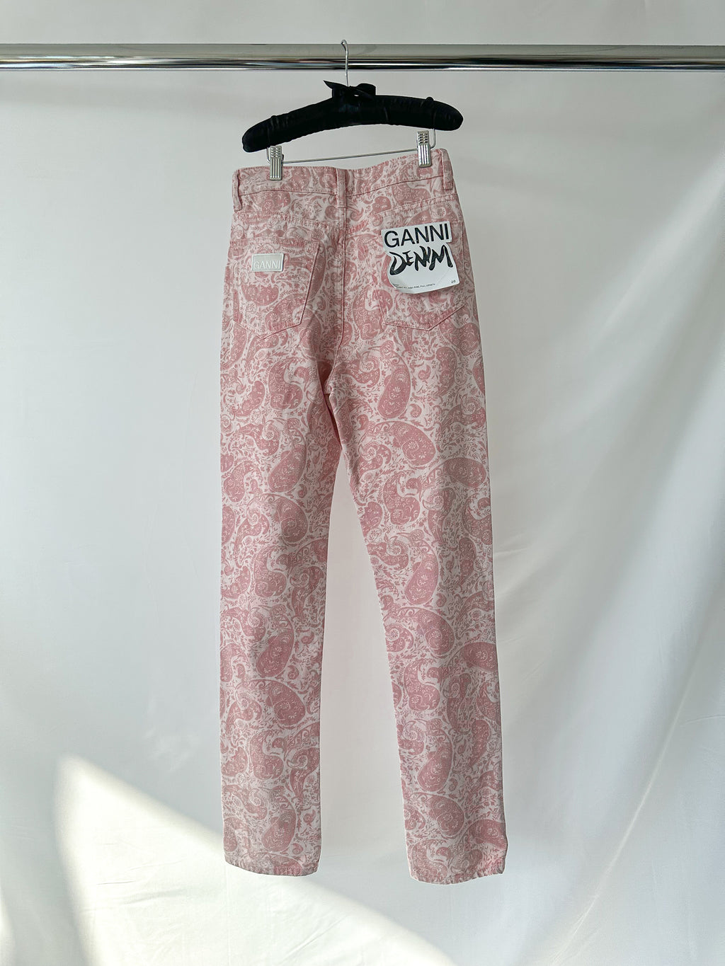 Ganni Pink Paisley-Print Organic Swigy Straight-Leg Jeans