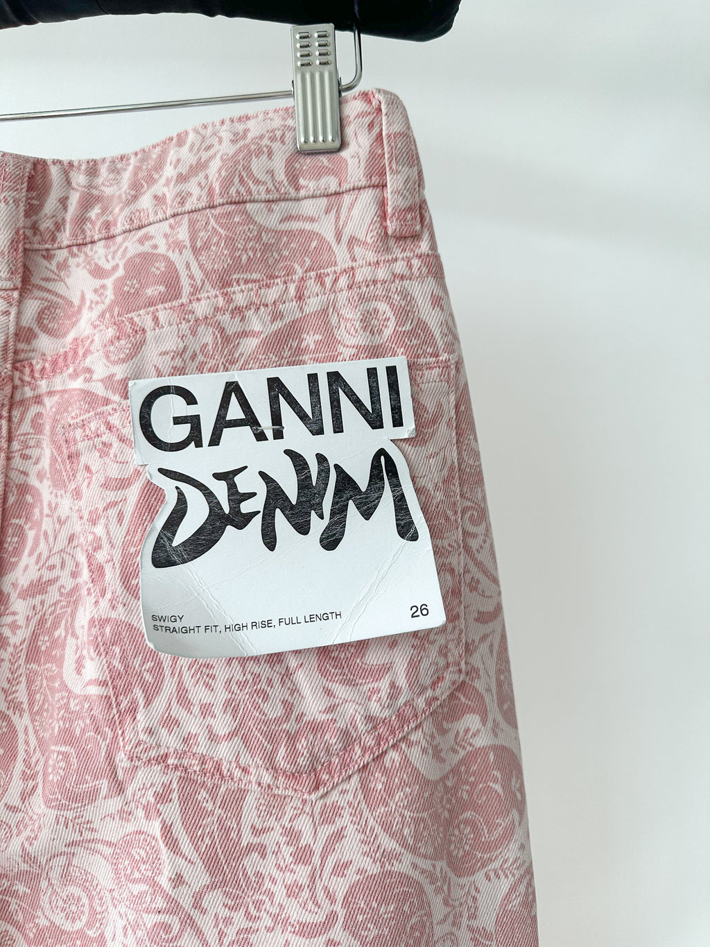 Ganni Pink Paisley-Print Organic Swigy Straight-Leg Jeans