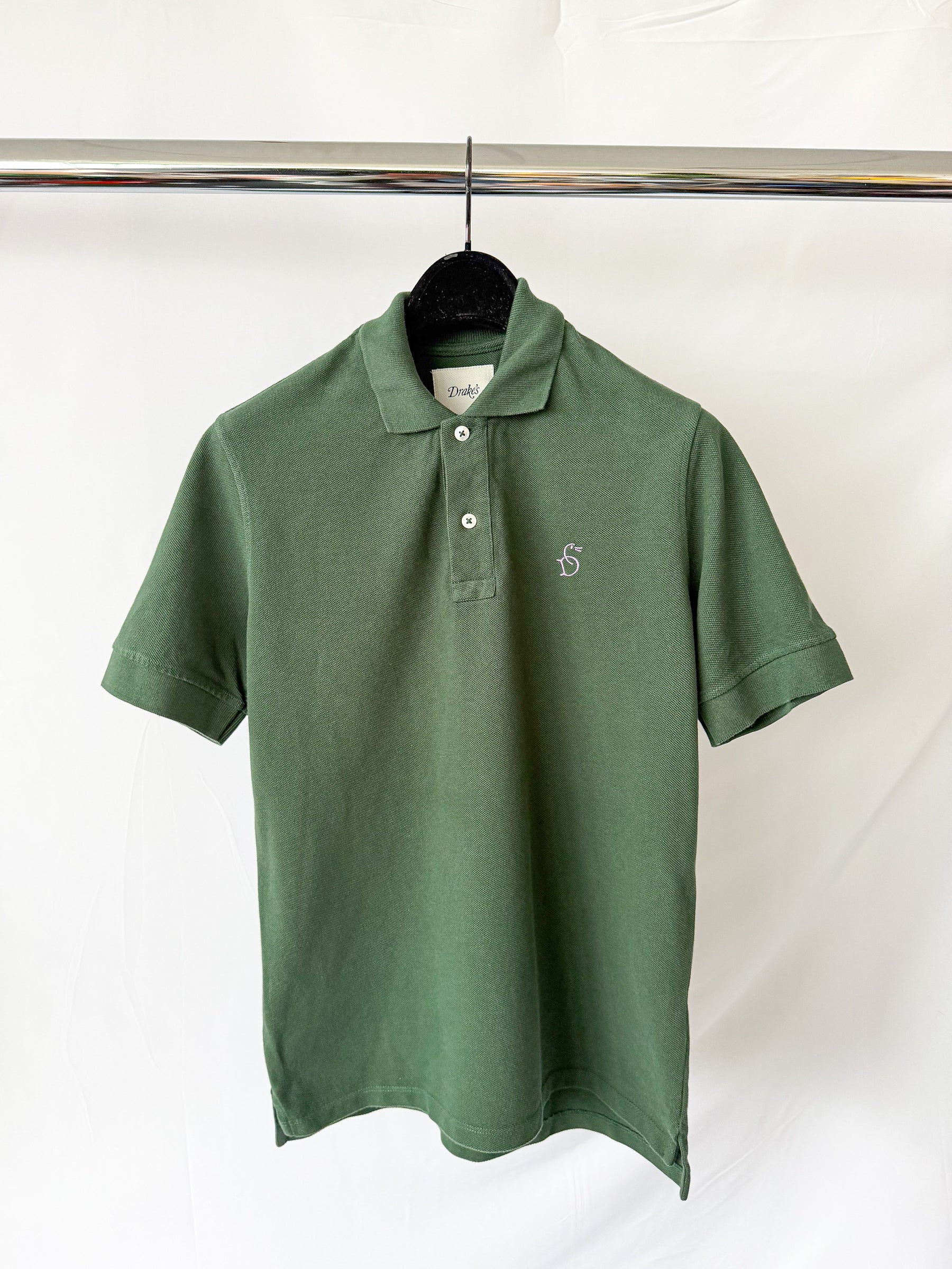 Drake's Dark Green Polo Shirt With Logo Embroidered Cotton Piqué